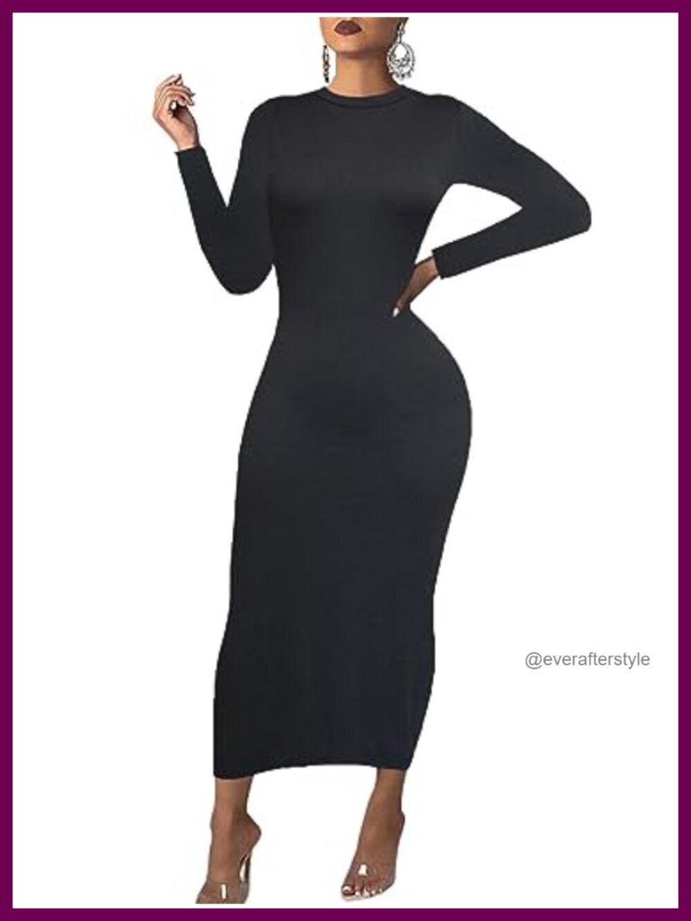 Women's Long Sleeve Bodycon Maxi Dress Casual Fall Party Slim Fit Pencil